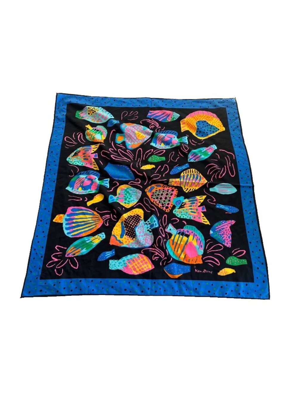 VTG Ken Done Colorful Barrier Reef Group of Fishes Silk Scarf Art to Wear